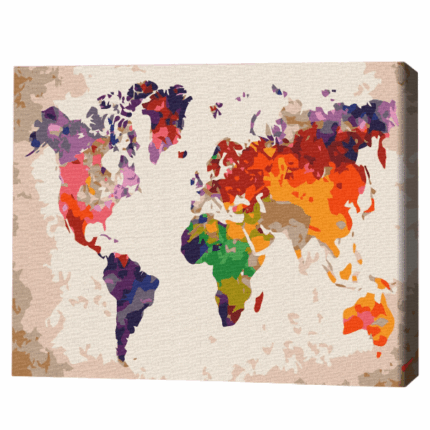 Pictură pe numere 40×50 cm (în cutie) – Harta colorată Setul include:• pânză de bumbac cu o diagramă numerotată a imaginii, pe o ramă de lemn• 3 perii de diferite grosimi• vopsele acrilice numerotate• monturi pentru fixare pe perete