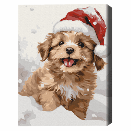 Pictură pe numere 40×50 cm (în cutie) – Cățel acoperit de zăpadă