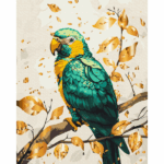 Pictură pe numere 40*50 cm (în cutie) – Papagal smarald cu vopsele metalice Setul include:• pânză de bumbac cu o diagramă numerotată a imaginii, pe o ramă de lemn• 3 perii de diferite grosimi• vopsele acrilice numerotate• monturi pentru fixare pe perete
