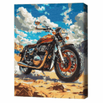 Pictură pe numere 40*50 cm (în cutie) – Motocicletă retro Setul include:• pânză de bumbac cu o diagramă numerotată a imaginii, pe o ramă de lemn• 3 perii de diferite grosimi• vopsele acrilice numerotate• monturi pentru fixare pe perete