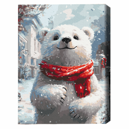 Pictură pe numere 40*50 cm (în cutie) – Ursuleț cu eșarfă roșie
