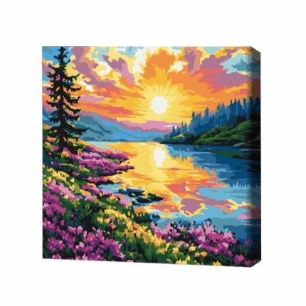Pictură pe numere 40х50 cm (fără cutie)  – Culorile primăverii Setul include: 	pânză de bumbac cu o diagramă numerotată a imaginii, pe o ramă de lemn 	 3 perii de diferite grosimi 	 vopsele acrilice numerotate 	 monturi pentru fixare pe perete