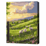 Pictură pe numere 40х50 cm (fără cutie)  – Poienița de primăvară Setul include: 	pânză de bumbac cu o diagramă numerotată a imaginii, pe o ramă de lemn 	 3 perii de diferite grosimi 	 vopsele acrilice numerotate 	 monturi pentru fixare pe perete