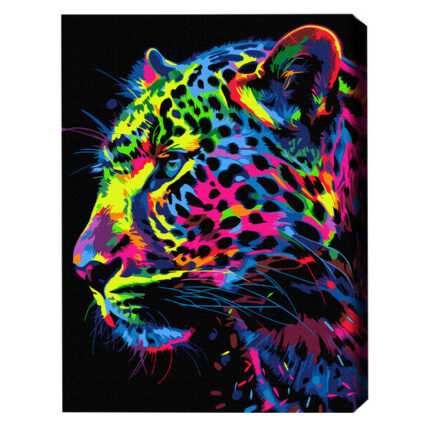 Pictură pe numere 40*50 сm (pânză neagră/fără cutie) – Leopard colorat