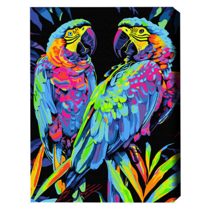 Pictură pe numere 40*50 сm (pânză neagră/fără cutie) – Papagali tropicali