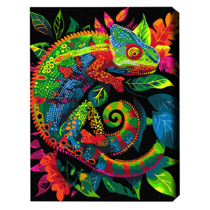 Pictură pe numere 40*50 сm (pânză neagră/fără cutie) – Cameleon neon