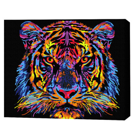Pictură pe numere 40*50 сm (pânză neagră/fără cutie) – Tigru multicolor