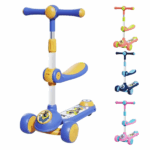 Trotinetă pentru copii cu trei roți, lumini LED, muzică și scăunel, 4 culori Trotinetă colorată și practică, ideală pentru cei mici. Echipată cu roți luminoase și panou muzical. Scaunul confortabil este detașabil pentru utilizare pe măsură ce copilul crește.Dimensiune: 58 × 31 × 64.5 cmFuncții: lumină, muzicăCaracteristici: 	Iluminare 	Muzică 	Roți cu lumină 	Rulare silențioasă 	Carcasă întărită 	Panouri antiderapante 	Reglaj pe mai multe niveluri 	Greutate maximă admisă: 50 kgCulori: albastru-galben, roz cu turcoaz, bleumarin cu albastru, verde cu roz.Vârsta: de la 2 ani