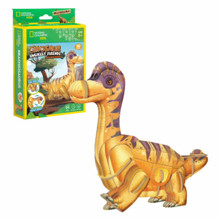 3D-пазл Brachiosaurus – Создай своего собственного длинношеего гиганта, 54 элемента Этот увлекательный 3D-пазл от National Geographic Kids позволяет детям собрать реалистичную модель брахиозавра – одного из самых известных динозавров. Детали легко соединяются без клея и инструментов, делая процесс сборки простым и увлекательным. Яркий дизайн и детализированные элементы оживляют динозавра, превращая его в отличную игрушку или украшение для комнаты.Польза для детей:Развивает пространственное мышление и воображениеУлучшает координацию движений и мелкую моторикуРазвивает усидчивость и концентрацию вниманияПознакомит ребенка с доисторическим миромРекомендуемый возраст: 5+ лет.