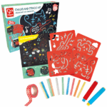 Set pentru desen și creativitate «Desenare cu creta» Set pentru desen și creativitate "Desenare cu creta" - Posibilitățile creative sunt nelimitate atunci când copiii explorează lumea picturii, iar setul de desen de la Hape oferă una dintre ele.Caracteristici: 	Vârstă: Potrivit pentru copiii cu vârsta de 3 ani și peste. 	Dezvoltarea creativității: Lăsați copiii să își dezlănțuie latura creativă și să se simtă ca niște artiști adevărați. Acest set de pictură stimulează și dezvoltă micii artiști, prezentându-le elementele de bază ale artei și ale teoriei culorilor, precum și îmbunătățindu-le abilitățile motorii. 	Varietate de materiale: Include 12 creioane subțiri, 2 suporturi pentru cretă, 2 creioane groase față-verso, o rolă de bandă adezivă, 4 șabloane și un poster cu sfaturi și sugestii pentru copii. Ideal pentru șevaletul Hape. 	Autoexprimare și dezvoltare senzorială: setul de pictură ajută la inspirarea gândirii creative și a imaginației prin introducerea copiilor la culori și modele. Controlul rolelor și bureților încurajează coordonarea mâinilor și a ochilor. 	Siguranță: Toate părțile setului sunt fabricate din culori non-toxice, ușor de spălat și materiale sigure pentru copii, care nu conțin BPA și ftalați. Construcția robustă asigură o jucărie durabilă care vă va încânta copilul pentru anii următori. 	Beneficiile dezvoltării timpurii: Setul promovează dezvoltarea copilăriei timpurii, jocul creativ și interacțiunea cu părinții și prietenii. Suporturile pentru cretă mențin mâinile curate și fac creta mai ușor de utilizatSetul este ideal pentru a-i învăța pe copii elementele de bază ale trasării și colorării, încurajându-i să își creeze propriile opere de artă. Treziți artistul interior al copilului dvs. cu setul pentru desen și creativitate „Desenare cu cretă” !