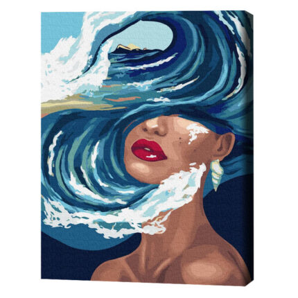 Pictură pe numere 40*50 сm (fără cutie) PREMIUM – Ocean de gânduri Setul include: 	pânză de bumbac cu o diagramă numerotată a imaginii, pe o ramă de lemn. Toate segmentele sunt pictate suplimentar pentru a se potrivi cu culorile care vor fi folosite pentru a picta pânza 	 3 perii de diferite grosimi 	 vopsele acrilice numerotate 	două sticluțe de lac acrilic, monturi pentru fixare pe perete și un nivel pentru instalarea corectă a picturii pe perete.