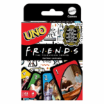 Карточная игра UNO «Друзья» ​Представляем карточную игру UNO Friends, вдохновлённую культовым телесериалом «Друзья». Эта версия классической игры UNO объединяет любимых персонажей и моменты из сериала, предлагая фанатам новый способ насладиться игрой.​Основные особенности: 	Дизайн: Карты украшены изображениями персонажей и сцен из «Друзей», добавляя ностальгический элемент в каждую партию.​ 	Специальное правило: Введено уникальное правило «Тот, где ты берёшь карты», которое заставляет оппонентов тянуть карты до тех пор, пока они не найдут нужного персонажа.​ 	Количество игроков: Игра рассчитана на 2–6 участников, что делает её идеальной для семейных вечеров или встреч с друзьями.​ 	Возрастная категория: Рекомендуется для игроков от 7 лет и старше.​ 	Комплектация: В набор входят 112 карт и инструкции.​UNO Friends — отличный подарок для поклонников сериала и всех любителей карточных игр, объединяющий веселье классического UNO с очарованием «Друзей».​