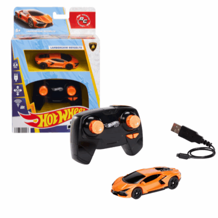 Hot Wheels Гоночный автомобиль 1:64 Lamborghini Revuelto Hot Wheels RC предлагает детям и коллекционерам взять под контроль Lamborghini Revuelto! Эта радиоуправляемая модель в масштабе 1:64 обладает полным функционалом, детализированным дизайном и возможностью ездить как по трекам Hot Wheels, так и по любой ровной поверхности.Машинка преодолевает петли, обгоняет соперников и выполняет захватывающие трюки. А для максимального ускорения нажмите турбо-ускорение на пульте управления!Основные особенности: 	Полнофункциональный RC Lamborghini Revuelto с проработанным дизайном. 	Работает как на треках Hot Wheels, так и на открытых поверхностях. 	Частота 2,4 ГГц – возможность гонок без помех, если играют несколько машин (дополнительно продаются отдельно). 	Турбо-ускорение – дополнительная мощность для сверхскоростных заездов! 	Отличный подарок для детей от 5 лет и коллекционеров.В комплекте: 	1 радиоуправляемая машинка Hot Wheels RC Lamborghini Revuelto (масштаб 1:64) 	1 пульт управления 	1 USB-кабель для зарядки