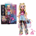 Игровой набор Monster High «Лагуну Блю», с аксессуарами Monster High представляет куклу Лагуну Блю – очаровательное морское чудовище с невероятно стильным образом! Она сочетает в себе эстетику Y2K с подводными мотивами, создавая неповторимый образ. Её милый, но жутковатый питомец пиранья Нептуна всегда рядом, готовый к приключениям! С подвижным телом и множеством морских аксессуаров, Lagoona Blue станет отличным подарком для детей от 4 лет и старше. Полностью артикулирована. Кукла не может стоять самостоятельно.Основные особенности: 	Яркий стиль: Лагуна Блю выглядит потрясающе – её волосы, уложенные в два пучка, струятся, словно морские волны! Она носит полупрозрачную футболку с рыбьим скелетом и стильные карго-брюки с разрезами и функциональными карманами. 	Очаровательный питомец: Её верная пиранья Нептуна всегда рядом, готовая к увлекательным и жутко-забавным историям! 	Аксессуары для ролевых игр: В комплект входят прозрачный рюкзак в форме медузы, блокнот, карандаш в виде надкушенного иглобрюха, солнцезащитные очки, мороженое, жевательные червячки и пузырьковый напиток. 	Часть коллекции Monster High: Соберите всю серию кукол и игровые наборы Monster High, чтобы создавать ещё больше модных и увлекательных историй!В комплекте: 	1 кукла Lagoona Blue 	1 питомец Neptuna 	1 рюкзак 	1 блокнот и 1 карандаш 	2 закуски 	1 напиток 	1 пара солнцезащитных очковПодставка для куклы не входит в комплект. Кукла не может стоять самостоятельно.