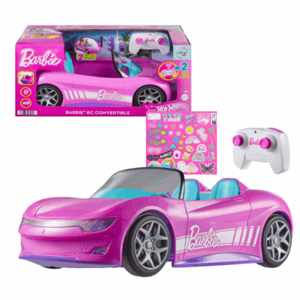 Hot Wheels RC Кабриолет Barbie на радиоуправлении Отправься в незабываемое путешествие на Hot Wheels RC Барби Кабриолет! Этот супер милый и ярко-розовый кабриолет на радиоуправлении вмещает двух кукол Барби и имеет багажник для хранения аксессуаров для путешествий. В комплект также входит лист наклеек, чтобы добавить индивидуальности в внешний вид машины! Выберите один из двух режимов вождения: для создания историй или для скорости, чтобы адаптировать машину под разные условия и настроение. Куклы и аксессуары продаются отдельно. Цвета и декорации могут отличаться. 	Возьмите Барби и её подругу в стильное путешествие на Hot Wheels RC Барби Кабриолет! 	Полнофункциональная игрушечная машинка с двумя режимами: один для создания историй, другой для скорости. 	Машинка вмещает 2 куклы Барби, а багажник открывается для хранения всех необходимых аксессуаров для путешествий. 	Яркий розовый цвет в стиле Барби, а также лист наклеек для индивидуализации. 	Машинка на радиоуправлении идеально подойдёт для фанатов Барби и детей от 3 лет, которые обожают приключения на дорогах!