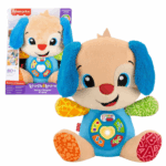 Fisher-Price Cățelul Laugh & Learn (ro.) Este o jucărie muzicală de pluș moale, care îl ajută pe bebeluș să învețe alfabetul, formele, primele cuvinte și multe altele! Apăsând cele 5 butoane de pe burtica cățelușului, copilul va vedea cum inimioara lui se aprinde în culori diferite, în timp ce redă peste 80 de cântece, sunete și expresii. Cu 3 niveluri de învățare Smart Stages care evoluează odată cu copilul, cățelușul devine un prieten de nădejde. Funcționează cu 3 baterii AA (incluse). Culorile și decorațiunile pot varia.