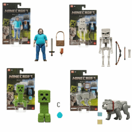 Figurină Minecraft Movie cu accesorii (în ass.) Intră în lumea aventuroasă a filmului Minecraft cu aceste figurine de colecție inspirate din film! Fiecare personaj are detalii autentice și articulații mobile pentru joacă interactivă, plus accesorii unice legate de povestea sa.Caracteristici: 	Înălțime: aprox. 10 cm 	Articulații mobile pentru poziționare ușoară 	Accesorii originale: sabie, arc cu săgeată, os, mâncare, zgardă și altele 	Personaje: Steve, Schelet, Creeper, Dennis (lupul) 	Potrivite pentru copii de la 6 ani în sus 	Cadou perfect pentru fanii Minecraft și ai filmului!Fiecare figurină se vinde separat. Culorile și detaliile pot varia.