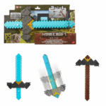 Minecraft 2-în-1: Sabie și târnăcop transformabil (Click and Switch) Intră în lumea filmului Minecraft cu accesoriul de joc 2-în-1 Click and Switch! Acest obiect de joacă de rol se transformă dintr-o sabie de diamant într-un târnăcop de fier, printr-o simplă apăsare și mișcare în jos.Apasă butonul, rotește garda și schimbă uneltele! Cadoul perfect pentru fanii Minecraft de la 6 ani în sus.Caracteristici: 	2 arme într-una: sabie și târnăcop 	Mecanism de transformare prin buton și rotire 	Design pixelat fidel jocului 	Materiale sigure pentru copii 	Ideal pentru jocuri de rol și colecțieRecomandat pentru copii de peste 6 ani.