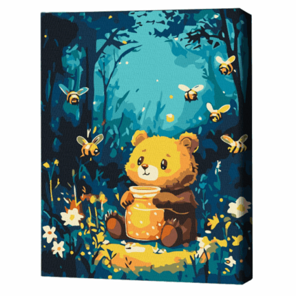 Pictură pe numere 30*40 сm (fără cutie) – Prietenia cu albinele Setul include: 	pânză de bumbac cu o diagramă numerotată a imaginii, pe o ramă de lemn 	 3 perii de diferite grosimi 	 vopsele acrilice numerotate 	 monturi pentru fixare pe perete