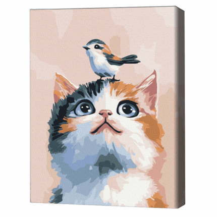 Pictură pe numere 30*40 сm (fără cutie) – Prietenii mici Setul include: 	pânză de bumbac cu o diagramă numerotată a imaginii, pe o ramă de lemn 	 3 perii de diferite grosimi 	 vopsele acrilice numerotate 	 monturi pentru fixare pe perete