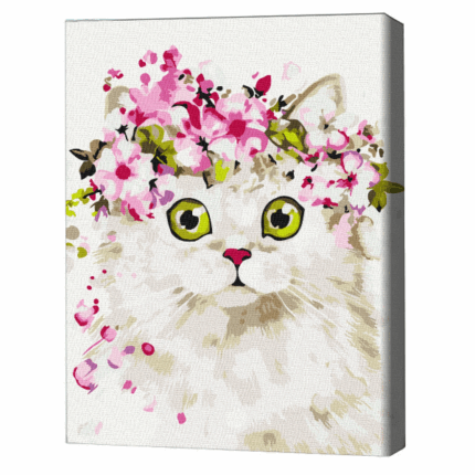 Pictură pe numere 30*40 сm (fără cutie) – Pisicuța surprinsă Setul include: 	pânză de bumbac cu o diagramă numerotată a imaginii, pe o ramă de lemn 	 3 perii de diferite grosimi 	 vopsele acrilice numerotate 	 monturi pentru fixare pe perete