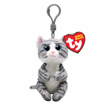 Breloc – Pisicuța Mitzi 12 cm (Beanie babies clip) TY Incorporation oferă jucării de pluș sigure și captivante, extrem de populare în rândul copiilor din întreaga lume. Acestea sunt realizate din materiale anti-alergenice, ecologice și de înaltă calitate, folosind cele mai moderne tehnologii de fabricație.Cu blănița moale de culoare crem, pete jucăușe și ochi mari turcoaz strălucitori, Mitzi devine cel mai bun prieten pentru joacă și îmbrățișări. Urechile ei sclipitoare și mustățile roz îi oferă o personalitate unică. Datorită dimensiunii compacte, este ușor de luat în călătorii sau de oferit cadou.Caracteristici: 	Fabricată dintr-un material extrem de moale cu dungi gri 	Ochii mari albaștri cu sclipici 	O pisicuță tabby adorabilă, cu mustăți roz 	Formă unică — stă așezată într-o poziție atentă 	Lăbuțe roz brodate, ca și cum ar vrea să te îmbrățișeze 	Pozează fericită pentru fotografii 	Include inima oficială Ty cu data nașterii și o poezie 	Doar curățare la suprafață 	Variante: breloc – 12 cmMitzi visează la o casă caldă și confortabilă — las-o să locuiască cu tine!Zi de naștere: 18 ianuariePoezie:Tălpile-mi roz mă ajută să pășesc,Să sar ușor, silențios să vânez.De fuge un șoricel pe podea,Nu va mai fugi mult... va sta!