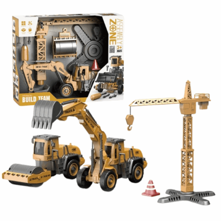 Set de joacă «Vehicul de Inginerie» 2 în 1 Este cadoul perfect pentru micii constructori! Setul conține vehicule de construcții realiste: excavator, cilindru compactor și macara, precum și accesorii (con, pietre etc.). Vehiculele sunt echipate cu efecte sonore și luminoase: sunet de mers înapoi, claxon, sunet de motor și sunet de macara în funcțiune. Unele părți sunt mobile – se poate săpa, ridica și transporta "încărcături", ca pe un adevărat șantier. Dezvoltă imaginația, coordonarea și motricitatea fină.Caracteristici: 	Lumini și sunete 	Elemente mobile 	Imitare a proceselor de construcție 	Dimensiune ambalaj: 40.5 x 32.5 cm 	Potrivit pentru copii de peste 3 ani