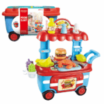 Set de joacă „Bucătărie pe cărucior” Oferiți copilului dumneavoastră o experiență culinară captivantă cu acest set de joacă colorat și funcțional - „Bucătărie pe cărucior” ! Căruciorul cu mâncare le permite copiilor să se simtă ca adevărați vânzători sau bucătari, servind "clienți" și pregătind mâncăruri delicioase într-un mod jucăuș. Setul include diverse accesorii, precum produse alimentare de jucărie și ustensile de bucătărie, oferind un joc realist și captivant.Caracteristici: 	Design realist: culori vii și detalii care imită un cărucior real cu mâncare. 	Varietate de accesorii: include produse alimentare de jucărie și ustensile de bucătărie. 	Dezvoltarea abilităților: stimulează imaginația, abilitățile sociale și motricitatea fină. 	Materiale sigure: fabricat din plastic durabil și sigur. 	Vârstă recomandată: de la 3 ani.