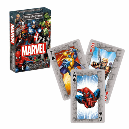 Карты игральные Waddingtons No. 1 «Киновселенная Marvel» Игральные карты Waddingtons No. 1 — Киновселенная MarvelКлассическая колода из 55 игральных карт с изображениями героев Marvel Universe. Эта семейная колода идеально подходит для игры с друзьями или семьей и подарит массу удовольствия в свободное время.Ключевые особенности: 	55 карт с уникальными изображениями популярных героев Marvel Universe 	Продукт от известного бренда Waddingtons, который существует на рынке с 1905 года 	Высокое качество (SUPERIOR QUALITY) и льняная текстура 	Идеально подходит для всех карточных игр 	Отличный подарок для фанатов вселенной Marvel
