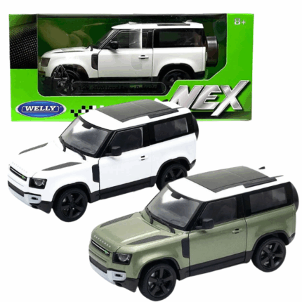 Коллекционный автомобиль 2020 Land Rover Defender WELLY 1:24, 2 цвета 24110  Land Rover Defender 2020  от производителя WellyМасштаб: 1:24Цвет 	зеленый металлик 	белый - крем цветМатериал: металлический каркас, резиновые шины, детали автомобиля имитируют дизайн настоящего автомобиля, некоторые детали хромированы.Краска: Краска гладкая, густая, прочная и идеально глянцевая.Функция: Автомобиль может открывать 2 двери и передний капот. Руль управляемый.Производитель: WELLY Продукт изготовлен с соблюдением авторских прав.Автомобиль имеет реалистичный дизайн с подробными линиями моделирования, тонкое порошковое покрытие, очень подходит для демонстрации в гостиной, офисе, автомобильный станет интересным предметом коллекционирования в вашей комнате.  