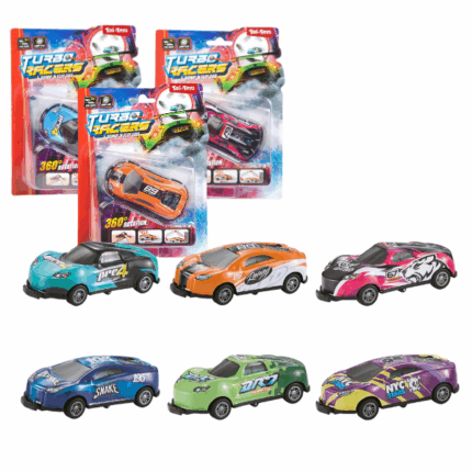 Mașina cascadorie Turbo Racer «Bump N Flip», (as.) Eliberează mașina cascador și începe cursa rapidă! Datorită capacității de a se roti la 360 de grade, această mașină poate face orice truc. Ești gata pentru acțiune și aventură? O mașinuță neobosită pentru curse palpitante pline de viraje și distracție! O mașină mică, dar manevrabilă, pliabilă, care poate merge în ambele direcții!Datorită designului său special, se răstoarnă automat după o coliziune și continuă să meargă. Întinde mâna și vezi ce poate face! Jucăria perfectă pentru copiii care adoră mișcarea, culorile și surprizele!Recomandată copiilor peste 3 ani.
