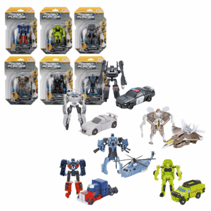 Robot transformer 2 în 1 «Roboforces», (as.) Acest robot transformabil este mașină și robot într-un singur corp! Ca mașină, este un vehicul super rapid care aleargă pe străzi; ca robot, este o mașină de neoprit și o megaarmă! Nimeni nu poate învinge acest robot!Jucăria perfectă pentru micii aventurieri și iubitori de fantezie, care dezvoltă imaginația și coordonarea mișcărilor. Lasă copilul tău să devină eroul unor povești captivante cu acest transformator unic!Caracteristici: 	Potrivit pentru copii de la 3 ani și mai mari. 	Material: plastic durabil și sigur.