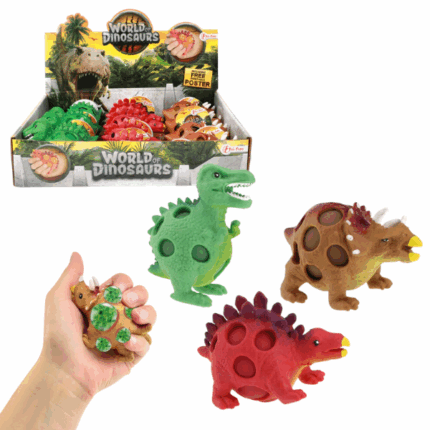 Jucărie — antistres «Dinozaur cu granule» Descoperiți plăcerea de a strânge acest dinozaur antistres viu colorat și amuzant de la Toi-Toys! Jucăria este umplută cu granule mici, care la apăsare se presează plăcut și revin la forma inițială. Această textură ajută la relaxare, reducerea tensiunii și îmbunătățirea concentrării.Disponibil spre alegere în trei variante: tiranozaur verde, triceratops maro, stegozaur roșu.Jucăria este recomandată copiilor de la 3 ani în sus. Ajută la dezvoltarea motricității fine, antrenează degetele și sprijină concentrarea. Dimensiunea compactă face posibilă luarea dinozaurului la școală, plimbare sau călătorie.Fabricat din materiale sigure și durabile, cu culori vii care încântă și stimulează imaginația. O alegere excelentă pentru joacă, relaxare și dezvoltare!
