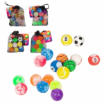 Set de mingi săltărețe, în asortiment Oferă copiilor distracție activă cu acest set colorat de mingi săltărețe de la Toi-Toys! Fiecare set conține 10 mingi mici, cu diametrul de 2,5 cm, care sar în toate direcțiile când sunt aruncate pe jos. Mingiile vin în culori vesele, cu imprimeuri variate, iar unele sunt transparente și conțin sclipici, confetti sau biluțe decorative. Fiecare set este diferit, ceea ce îl face și mai interesant de descoperit!Confecționate din cauciuc rezistent și elastic, aceste mingi sunt ușoare și sar foarte bine. Sunt ideale pentru joacă în casă sau afară, dar și ca mici cadouri sau surprize.Caracteristici: Conține: 10 mingi săltărețe Diametru: 2,5 cm Disponibile în 6 sortimente diferite Culori vii, efecte cu sclipici, confetti, biluțe Cauciuc durabil și sigur Potrivite pentru copii de la 3 ani