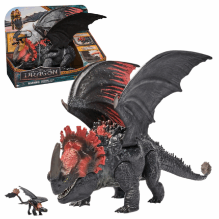 Figurină dragon Red Death cu mini-Toothless «Cum să îți dresezi dragonul» Retrăiește magia filmului cu impozantul dragon Red Death! Creat cu detalii autentice inspirate din film, dragonul are aripi sfâșiate în zbor și maxilare care mușcă – pentru o experiență de joacă plină de acțiune.Surpriza ascunsă: salvează o figurină exclusivă mini-Toothless, eliberând-o din compartimentul secret ascuns în burtica dragonului după ce este „înghițită”.Joaca devine o aventură imaginară fără limite! Creează povești originale și adună întreaga colecție de dragoni din lumea fantastică a lui Berk.Caracteristici: 	Lungime: 28 cm 	Material: plastic 	Vârsta recomandată: 4+ 	Aripi și fălci mobile pentru efecte realiste 	Compartiment secret cu mini-Toothless inclus 	Cadou ideal pentru ziua copilului sau sărbătoriConținutul pachetului:1 × dragon Red Death, 1 × mini-Toothless