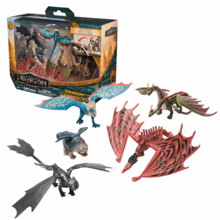 Set de mini-figurine cu dragoni «Cum să îți dresezi dragonul» Oferă copilului tău aventuri cu adevărat dragoneşti cu setul oficial Spin Master din universul „Cum să îţi dresezi dragonul”.Setul conţine: 	5 mini-figurine dragon. 	Accesoriu interactiv — lansator Mangler al lui Hiccup şi plasă pentru „capturarea” dragonilor. 	Ambalaj reutilizabil, transformat într-o scenă de joacă plină de emoţie!Figurinele, detaliate şi vesele, sunt perfecte pentru mânuţe mici, iar lansatorul ajută la dezvoltarea motricităţii și coordonării.Recomandat copiilor de la 4 ani. Cadoul ideal pentru fanii DreamWorks și micii aventurieri.