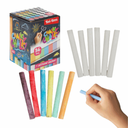 Set de cretă pentru desen, 36 buc. Descoperă și dezvoltă potențialul creativ al copilului tău cu acest set de crete pentru desenat! Pachetul conține 36 de crete de calitate, în 7 nuanțe diferite. Aceste crete sunt ideale pentru utilizare atât pe tablele școlare clasice cu cretă, cât și pe tablele de acasă. De asemenea, sunt perfecte pentru realizarea desenelor colorate pe trotuar sau pentru decorarea afișajelor decorative.Cretele se șterg ușor cu un burete umed, permițând desenarea și ștergerea repetată fără efort. Culorile vii și intense fac ca joaca și învățarea să fie și mai interesante și plăcute pentru copii.Sunt fabricate din materiale sigure, care nu provoacă alergii, și sunt potrivite pentru copii începând cu vârsta de 2 ani. Ambalajul compact și practic face ca setul să fie ușor de depozitat și de luat cu tine în călătorii, la grădiniță sau la joacă în aer liber.Acest set de crete nu doar dezvoltă abilitățile creative, ci și ajută la îmbunătățirea coordonării și a motricității fine a mâinilor, transformând joaca într-o activitate atât utilă, cât și distractivă.