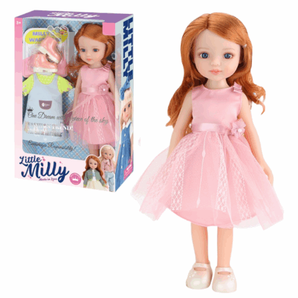 Păpușa «Mica Milly» cu două ținute, 33 cm Păpușa este una dintre jucăriile principale pentru fetițe. Jocul cu o păpușă dezvoltă multe noi abilități utile. Păpușa va ajuta copilul să-și dezvolte imaginația și vocabularul, deoarece păpușa este interesant să o îmbraci, ea mereu ascultă istoriile și participă în toate jocurile.Păpușa este cheia comunicării.Înălțimea păpușii – 33 cm.