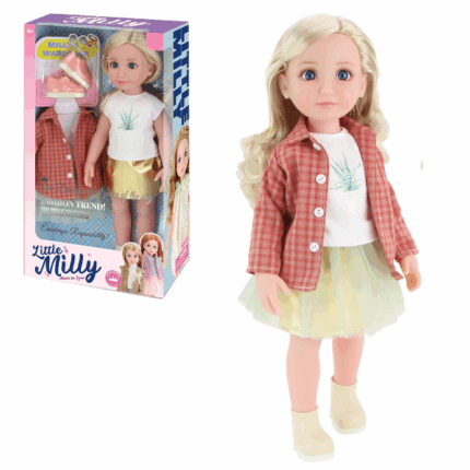 Păpușa «Mica Milly» la modă, 38 cm Păpușa este una dintre jucăriile principale pentru fetițe. Jocul cu o păpușă dezvoltă multe noi abilități utile. Păpușa va ajuta copilul să-și dezvolte imaginația și vocabularul, deoarece păpușa este interesant să o îmbraci, ea mereu ascultă istoriile și participă în toate jocurile.Păpușa este cheia comunicării.Înălțimea păpușii – 38 cm.