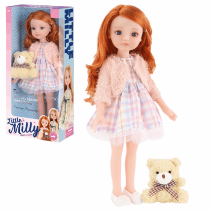 Păpușa «Mica Milly» cu ursulețul de pluș, 35 cm Păpușa adorabilă „Micuța Milly”, îmbrăcată într-o ținută la modă și însoțită de un ursuleț de pluș drăgălaș, va deveni cea mai bună prietenă a micuței tale! Păpușa este realizată cu mare atenție la detalii: are brațe și picioare mobile, păr moale și ochi blânzi care inspiră încredere și afecțiune. Potrivită pentru copii de la 3 ani în sus.Jocul cu păpușa ajută la dezvoltarea: 	Inteligenței emoționale 	Simțului responsabilității 	Abilităților de îngrijire și imaginațieÎnălțimea păpușii – 35 cm