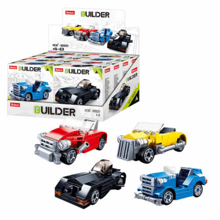 Set de construcție ”Asamblează Hotrod”, 4 modele, de la 41 pînă la 50 elem. Set de construcție ”Asamblează Hotrod” din seria Builder de la Sluban este disponibil într-un sortiment de 4 modele. Fiecare set reprezintă un model de mașină interesant și unic.Numărul de piese variază în funcție de set (41, 44, 48, 50).Lăsați copilul să devină un adevărat pilot, inginer și să-și creeze propriile mașini unice cu ajutorul acestui constructor.Avantajele setului de constructor „Asamblează Hotrod” 	Joc distractiv și educativ pentru copii și adolescenți 	Plastic de înaltă calitate, care garantează durabilitatea construcției 	Compatibil cu alte construcții lego 	Stimulează dezvoltarea imaginației și a gândirii logiceLasă-ți copilul să se cufunde într-o lume a creativității și a asamblării captivante cu setul de construcție ”Asamblează Hotrod”. Oferă-i momente de neuitat de joacă și dezvoltare!Constructorul este o jucărie educațională minunată. Un set bun de construcție pentru copii deschide spațiu pentru creativitate, oferă copilului posibilitatea de a-și arăta abilitățile și ajută la dezvoltarea acestora. Produsul este fabricat din plastic ecologic și respectă standardele sanitare și tehnice și standardele de calitate.Setul de construcție Sluban este un cadou minunat pentru un copil. Asamblarea unui set de construcție este o activitate fascinantă atât pentru băieți, cât și pentru fete. Un copil poate construi o mașină, un castel sau o fortăreață cu propriile mâini și apoi să se joace cu ele. Seturile de la producătorul Sluban dezvoltă gândirea logică și percepția tridimensională a copilului.