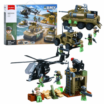 Set de construcție «Vehicule militare», 744 elem. Intră în lumea aventurilor militare cu setul de construcție SLUBAN din seria Army! Construiește vehicule blindate, elicoptere, bărci, turnuri de observație și multe altele. Setul conține 744 de piese durabile din plastic ABS, compatibile cu alte seturi de construcție populare. Include figurine de soldați și un ghid detaliat de asamblare.Caracteristici: 	744 piese 	Compatibil cu alte seturi de construcție 	Include figurine 	Instrucțiuni detaliate în pachet 	Vârsta recomandată: de la 6 ani