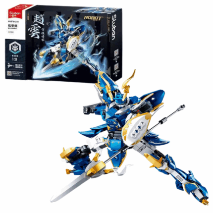 Set de construcție «Robot — Zhao Yun», 555 elem. Setul de construcție SLUBAN „Zhao Yun” este alcătuit din 555 de piese durabile și permite construirea unui robot de luptă impresionant cu multiple detalii. Designul inovator include o nouă generație de cap în formă de vultur, o suliță argintie, un scut ascuns și pumni turnați dintr-o singură bucată. Cele 16 îmbinări flexibile oferă o gamă largă de mișcări pentru poziționări dinamice.Piesele sunt fabricate din plastic ABS sigur și de calitate. Manualul de asamblare este inclus în pachet.Caracteristici: 	555 piese 	16 îmbinări flexibile 	Suliță argintie 	Dimensiuni: 15,2 × 27,4 cm 	Vârstă recomandată: 6+ ani