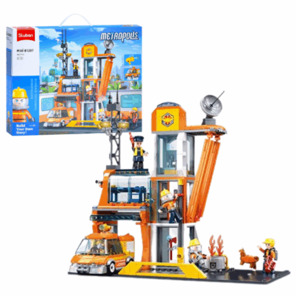 Set de construcție ”Stație de pompieri”, 407 elem. Setul de construcție SLUBAN "Stația de Pompieri" este un cadou minunat pentru copiii de la 6 ani în sus. Cei mici vor construi cu entuziasm o stație de pompieri, vehicule și figurine, dezvoltându-și atenția, îndemânarea și răbdarea.Setul conține 407 piese din plastic durabil și de înaltă calitate, compatibile cu alte mărci de seturi de construcție. Instrucțiuni detaliate pentru asamblare sunt incluse în pachet.Caracteristici: 	Stație de pompieri (27,5 cm) 	Vehicule 	Figurine 	407 piese 	Potrivit pentru copii de peste 6 ani