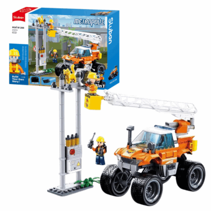 Set de construcție ”Vehicul de salvare 2 în 1”, 272 elem. Setul de construcție SLUBAN din seria Metropolis este un cadou captivant și educativ pentru copiii de peste 6 ani. Prin asamblarea elementelor peisajului urban,  unui vehicul de salvare cu turn retractabil și funcție de tragere, precum și a stâlpului electric și a figurilor, copilul își dezvoltă atenția, logica și perseverența.Setul include 272 piese din plastic rezistent și de calitate. Acestea sunt compatibile cu piese de la alți producători, oferind posibilități nelimitate de joacă și imaginație.Caracteristici: 	Vehicul de salvare 2-în-1 (cu turn, trage proiectile) – 16 cm 	Stâlp electric 	Figurine 	272 piese 	Instrucțiuni detaliate incluse 	Potrivit pentru copii de peste 6 ani