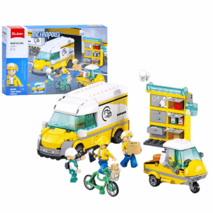 Set de construcție «Utilaj special», 255 elem. Seturile de construcție sunt un cadou captivant pentru orice copil. Cu entuziasm și curiozitate, copilul va asambla utilaje speciale SLUBAN, dezvoltând atenția, ingeniozitatea și răbdarea. Setul conține 255 de piese realizate din plastic durabil și sigur. Toate piesele sunt compatibile cu cele ale altor producători, permițând crearea unor modele originale și interesante.Caracteristici: 	Utilaj special 	Mașină – 13,3 cm 	Triciclu – 8 cm 	Locker pentru colete – 8 cm 	Figurine incluse 	255 piese 	Instrucțiuni detaliate incluseVârsta recomandată: de la 6 ani