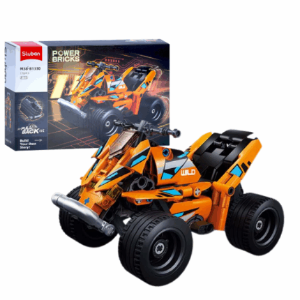Set de construcție «ATV», 176 elem. Setul de construcție SLUBAN "ATV" este un cadou captivant pentru copiii de peste 6 ani. Cu ajutorul celor 176 de piese, pot construi un ATV realist de 16,5 cm lungime, dezvoltându-și atenția, logica și răbdarea.Piesele sunt realizate din plastic rezistent și sunt compatibile cu alte seturi de construcție cunoscute.Caracteristici: 	ATV (lungime 16,5 cm) 	176 piese 	Ambalat într-o cutie colorată 	Instrucțiuni detaliate incluse 	Potrivit pentru copii de peste 6 ani