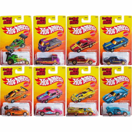 Set mașinuțe de bază Hot Wheels «The Hot Ones» 1:64 (as.) Scufundă-te în atmosfera retro cu colecția Hot Wheels „The Hot Ones” 2025! Acest set exclusiv conține 8 modele metalice detaliate la scara 1:64, printre care se numără automobile legendare de la BMW, Volkswagen, Porsche și altele. Fiecare mașinuță este realizată cu o atenție deosebită la detalii, fiind ideală atât pentru joacă, cât și pentru colecționare.Caracteristici:Scară: 1:64Material: metalSet cu 8 modele uniceVârsta recomandată: de la 3 aniIată lista modelelor de mașini din setul Hot Wheels „The Hot Ones” (8 bucăți):1.  Fiat 500 Topolino (1936)2.  Volkswagen T2 Pickup3.  Custom Otto4.  Toyota Celica ’705.  Honda Civic Si6.  Chevrolet Camaro ’817.  Porsche 917 LH8.  BMW M1 ProcarAcest set este un cadou perfect pentru micii pasionați de mașini și colecționarii de modele auto.