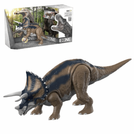 Dinozaur Triceratops cu sunete Descoperă lumea preistorică fascinantă cu figurina Triceratops! Această jucărie realistă, cu părți mobile și detalii atent lucrate, este cadoul perfect pentru micii exploratori și pasionații de dinozauri.Caracteristici: 	Plastic de înaltă calitate, sigur pentru copii 	Membre mobile pentru jocuri dinamice 	Design realist, inspirat de adevărații triceratopși 	Potrivită pentru copii de la 3 ani în susAceastă jucărie stimulează imaginația și interesul pentru istoria naturală.