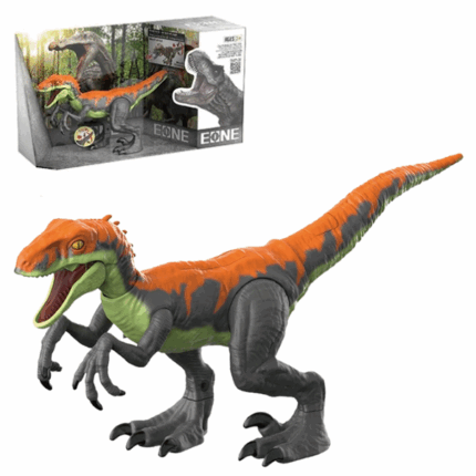 Dinozaur Velociraptor cu sunete Descoperă lumea preistorică fascinantă cu figurina Velociraptor! Această jucărie realistă, cu părți mobile și detalii atent lucrate, este cadoul perfect pentru micii exploratori și pasionații de dinozauri.Caracteristici: 	Plastic de înaltă calitate, sigur pentru copii 	Membre mobile pentru jocuri dinamice 	Design realist, inspirat de adevărații velociraptori 	Potrivită pentru copii de la 3 ani în susAceastă jucărie stimulează imaginația și interesul pentru istoria naturală.